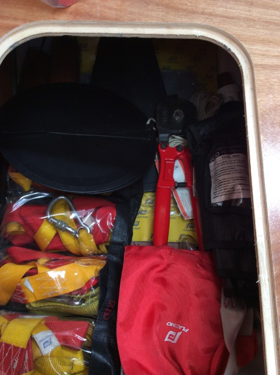 10 fire extinguishers, safety lines,bosun chair, black ball