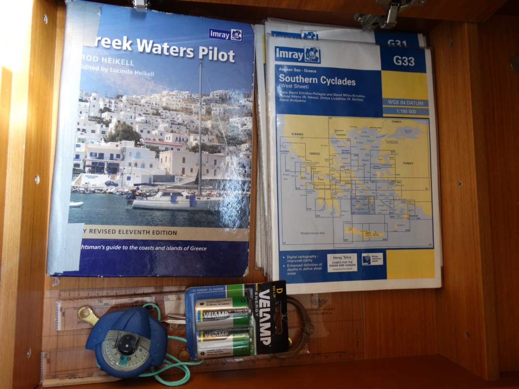 16 greek water pilot, charts, divider, compass, navigation ruler