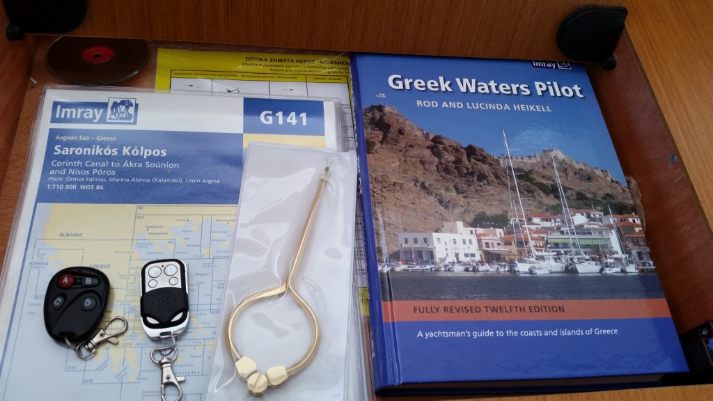 Greek water pilot,maps,handbearing compas,navigation ruler, divider