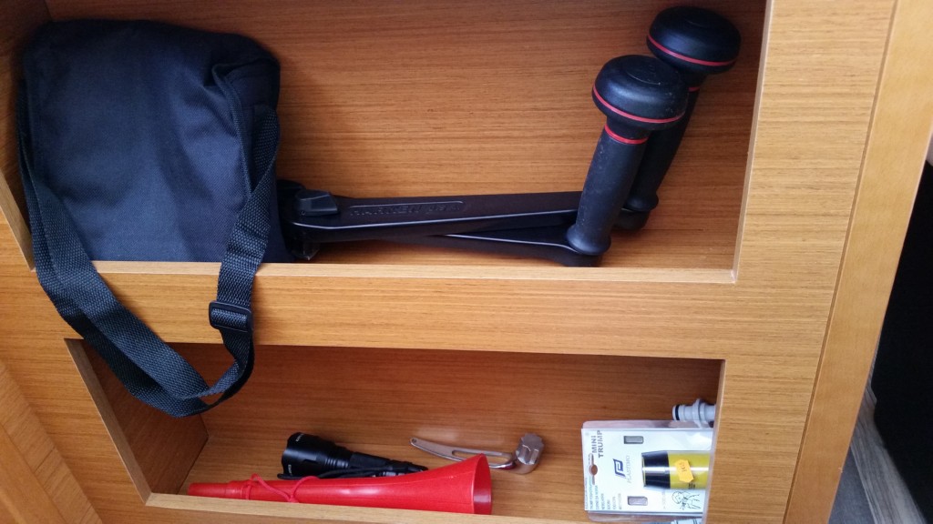 Torch, binoculars,fog horn winch handles