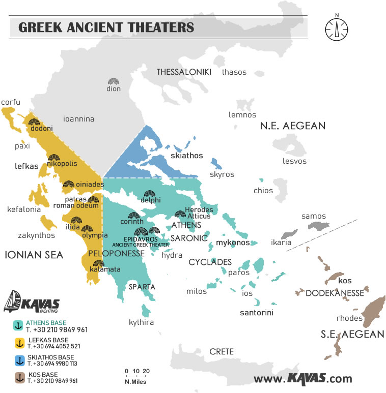 Greek ancient theatres map