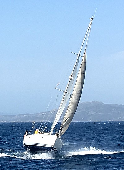 monohull on a reach