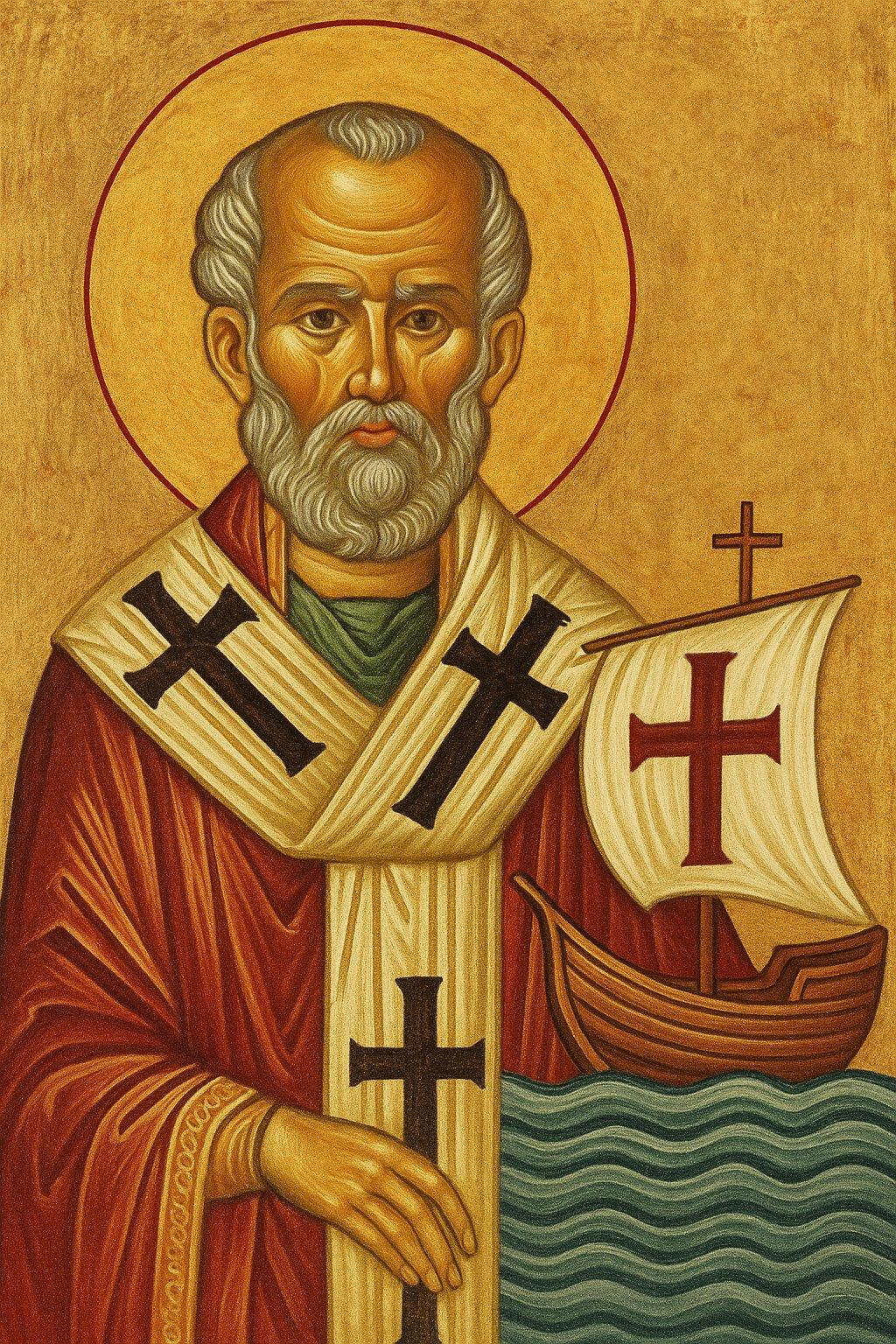 Saint Nicholas with a sailing boat