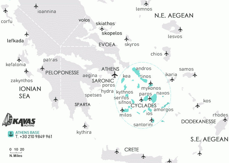 Cyclades sailing route map