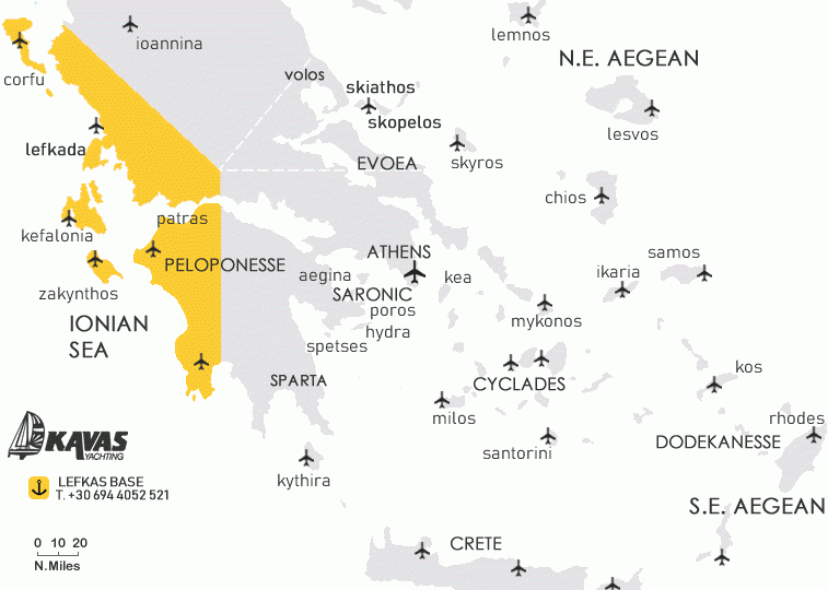 Ionian sailing map Greece