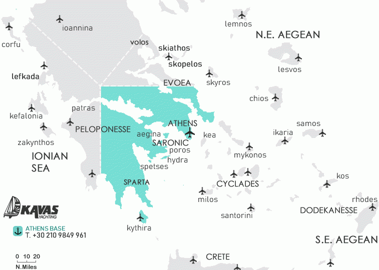 Saronic Gulf yacht charter route map